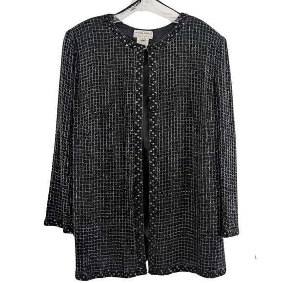 💎 Adrianna Papell Evening Jacket Women’s 3X NWT – Gunmetal Beaded Open Front - Picture 2 of 5